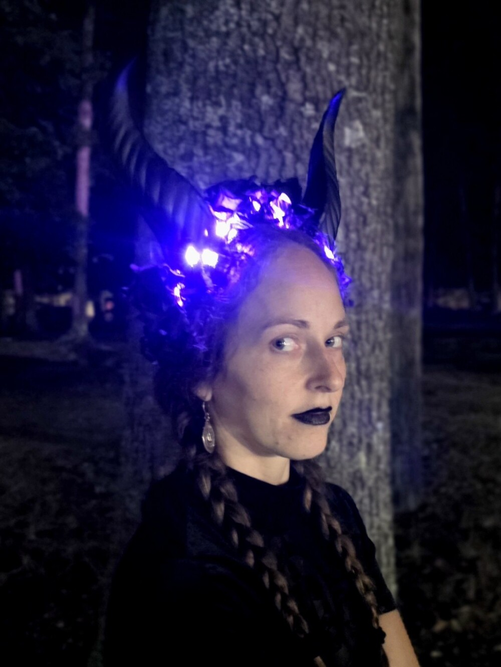Krampus Horns Purple Lights Devil Demon Headband Black Rose Costume Head Piec